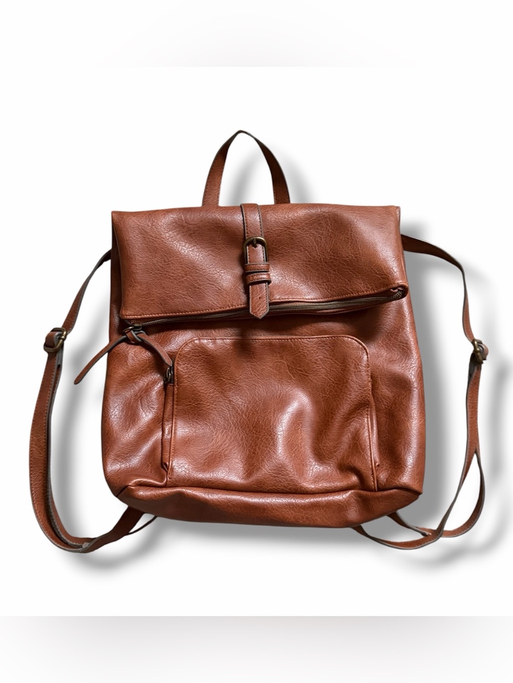 sonoma brown leather square fold over backpack with buckle detail